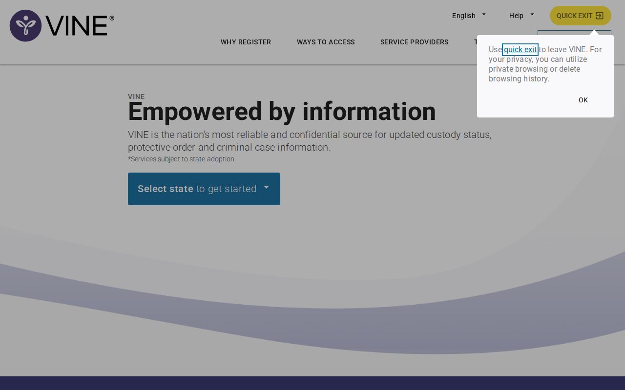 VINELink person and custody search interface
