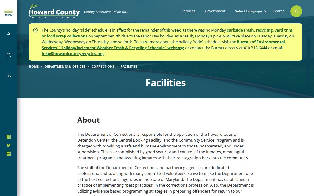 Howard County Central Booking intake description
