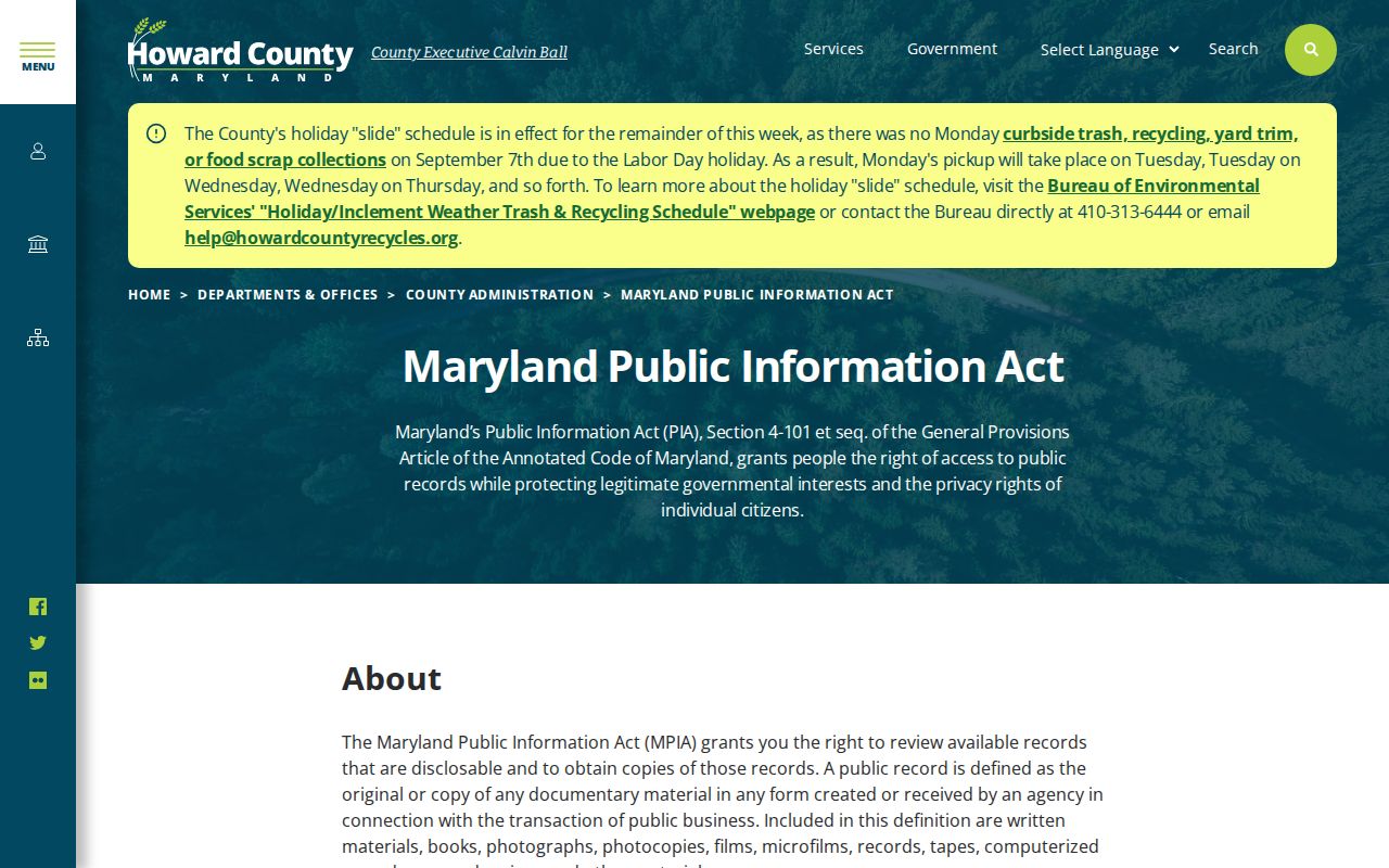 Howard County PIA instructions