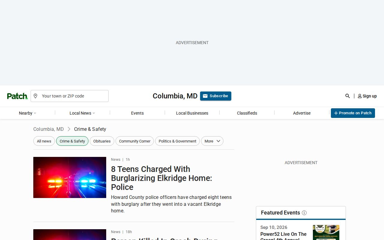 Patch Columbia Crime and Safety news section